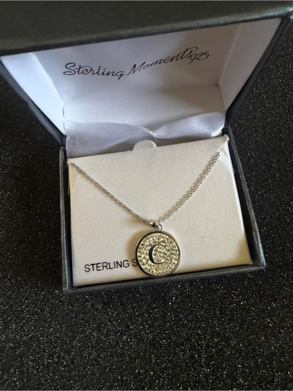 925 Sterling silver initial C Pave Set Medallion Necklace